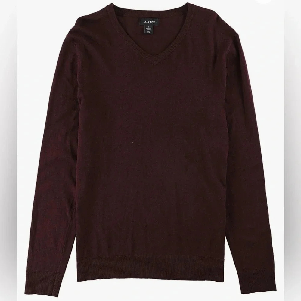 NWT Alfani Men’s VNeck Sweater Luxury Touch Lightweight HeatherMaroon Size L